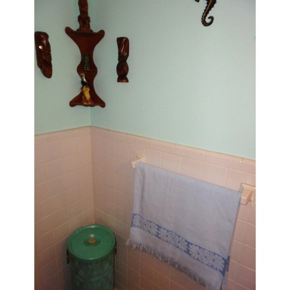 Vintage Light Blue Cannon Bath Towel with Fringe brocade panel 1970's mcm - Picture 1 of 10